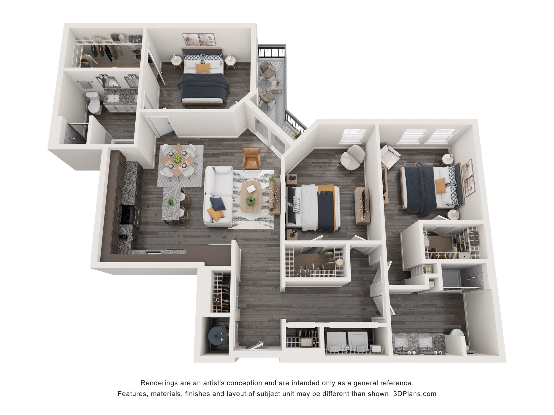 Floor plan for 3 beds, 2 baths, 1404 sqft